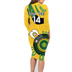 Custom Matildas NAIDOC Week Family Matching Long Sleeve Bodycon Dress and Hawaiian Shirt Australia Kangaroo Keep The Fire Burning - Yellow
