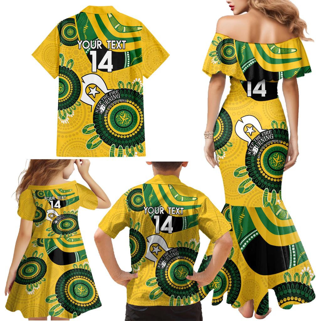 Custom Matildas NAIDOC Week Family Matching Mermaid Dress and Hawaiian Shirt Australia Kangaroo Keep The Fire Burning - Yellow
