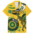 Custom Matildas NAIDOC Week Family Matching Off The Shoulder Long Sleeve Dress and Hawaiian Shirt Australia Kangaroo Keep The Fire Burning - Yellow