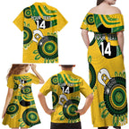 Custom Matildas NAIDOC Week Family Matching Off Shoulder Maxi Dress and Hawaiian Shirt Australia Kangaroo Keep The Fire Burning - Yellow