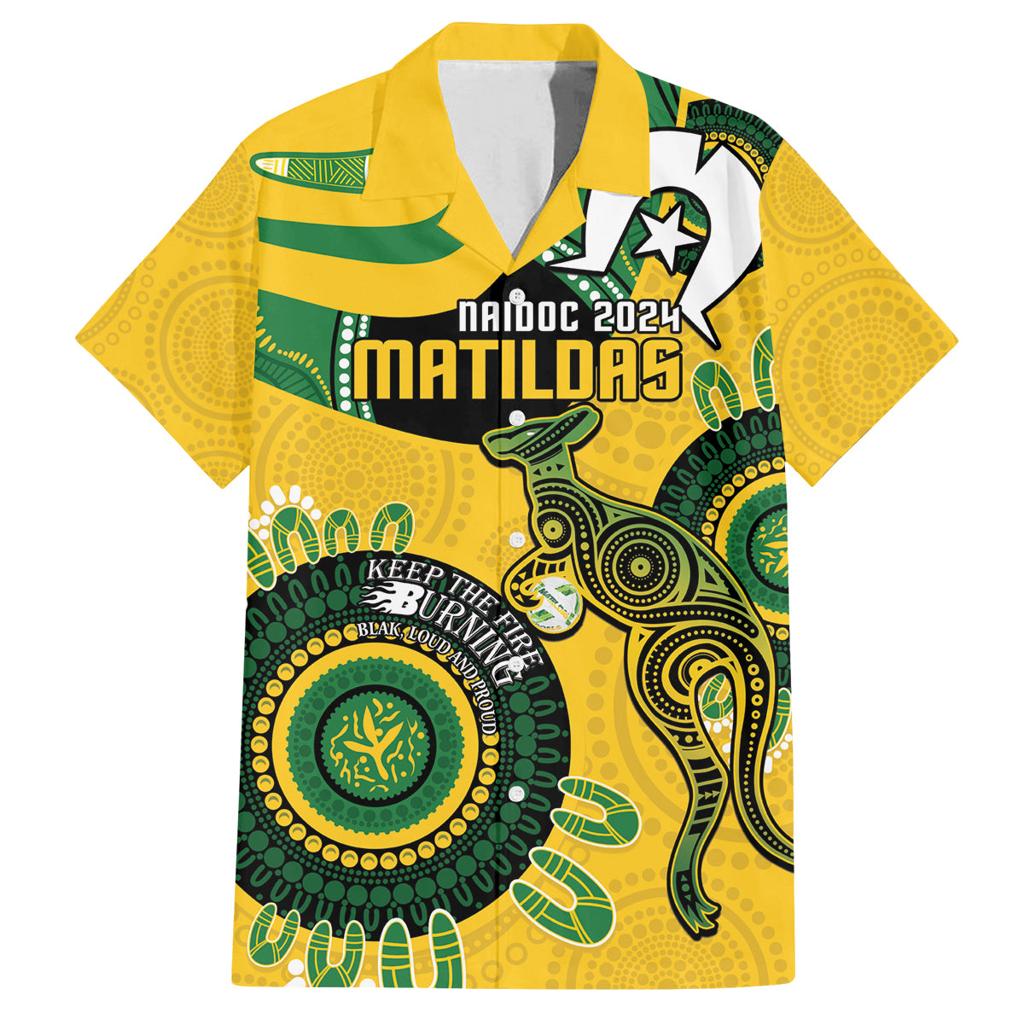 Custom Matildas NAIDOC Week Family Matching Off Shoulder Maxi Dress and Hawaiian Shirt Australia Kangaroo Keep The Fire Burning - Yellow