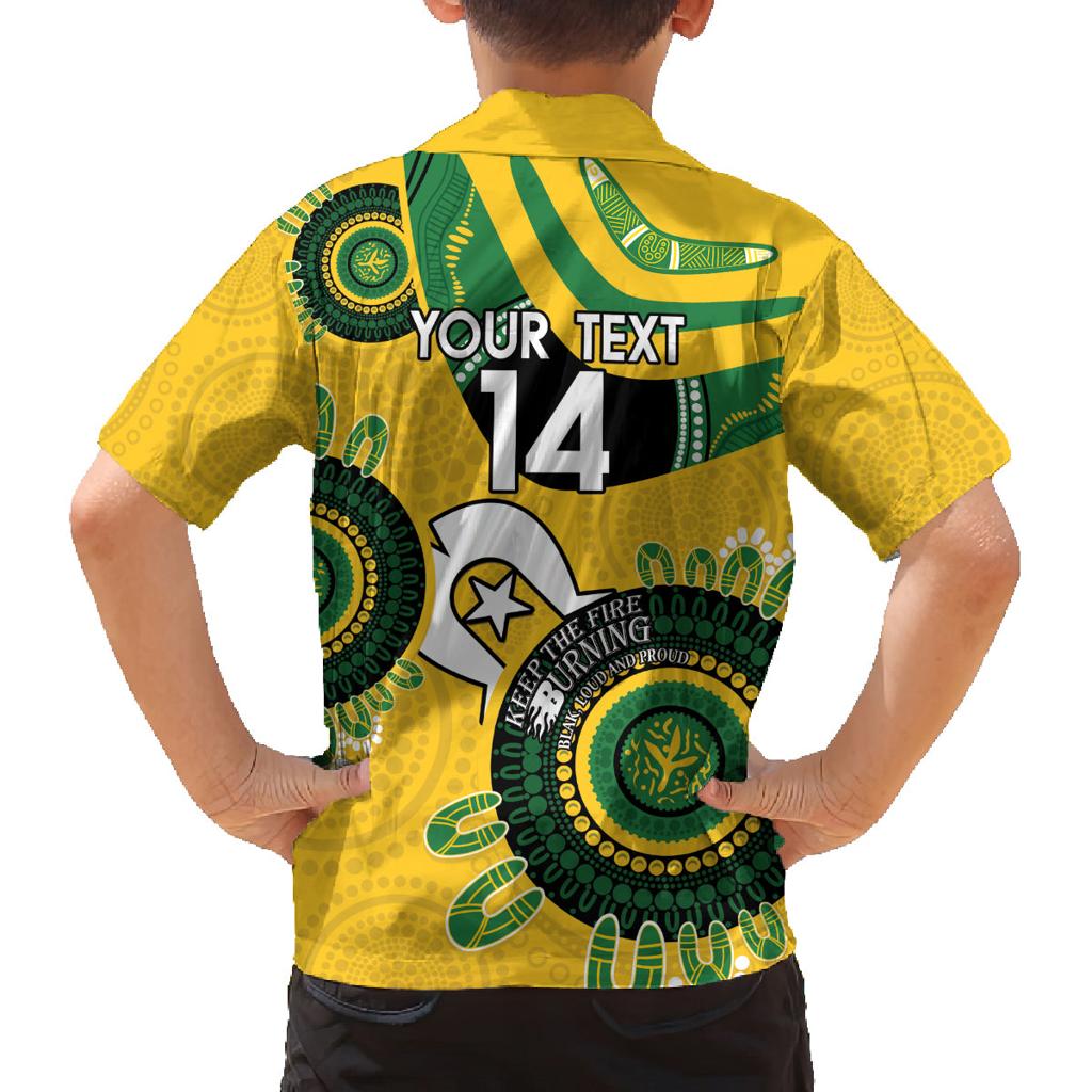 Custom Matildas NAIDOC Week Family Matching Off Shoulder Short Dress and Hawaiian Shirt Australia Kangaroo Keep The Fire Burning - Yellow