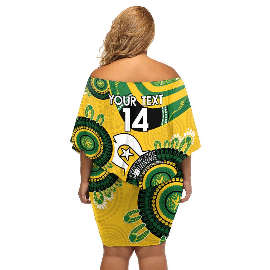 Custom Matildas NAIDOC Week Family Matching Off Shoulder Short Dress and Hawaiian Shirt Australia Kangaroo Keep The Fire Burning - Yellow