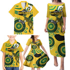 Custom Matildas NAIDOC Week Family Matching Puletasi and Hawaiian Shirt Australia Kangaroo Keep The Fire Burning - Yellow