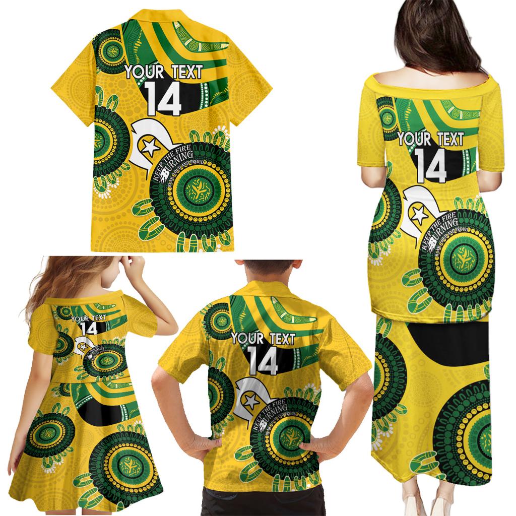 Custom Matildas NAIDOC Week Family Matching Puletasi and Hawaiian Shirt Australia Kangaroo Keep The Fire Burning - Yellow