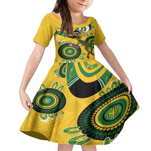 Custom Matildas NAIDOC Week Family Matching Short Sleeve Bodycon Dress and Hawaiian Shirt Australia Kangaroo Keep The Fire Burning - Yellow