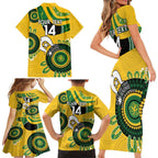 Custom Matildas NAIDOC Week Family Matching Short Sleeve Bodycon Dress and Hawaiian Shirt Australia Kangaroo Keep The Fire Burning - Yellow
