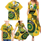 Custom Matildas NAIDOC Week Family Matching Summer Maxi Dress and Hawaiian Shirt Australia Kangaroo Keep The Fire Burning - Yellow