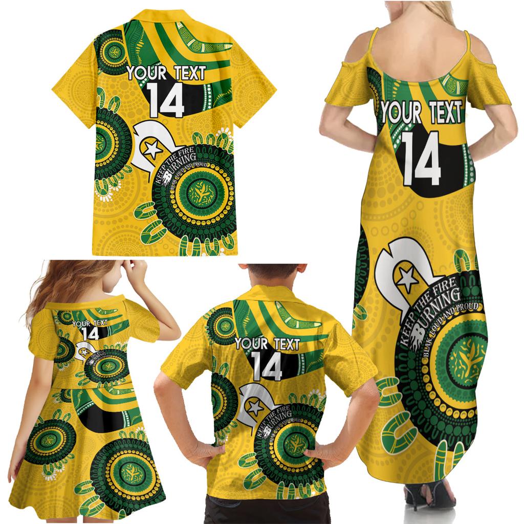 Custom Matildas NAIDOC Week Family Matching Summer Maxi Dress and Hawaiian Shirt Australia Kangaroo Keep The Fire Burning - Yellow