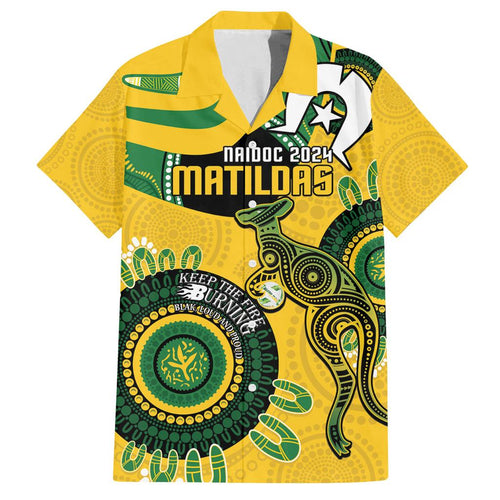 Custom Matildas NAIDOC Week Family Matching Summer Maxi Dress and Hawaiian Shirt Australia Kangaroo Keep The Fire Burning - Yellow
