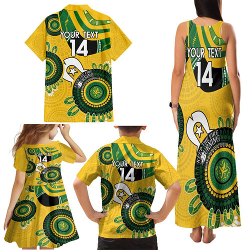 Custom Matildas NAIDOC Week Family Matching Tank Maxi Dress and Hawaiian Shirt Australia Kangaroo Keep The Fire Burning - Yellow