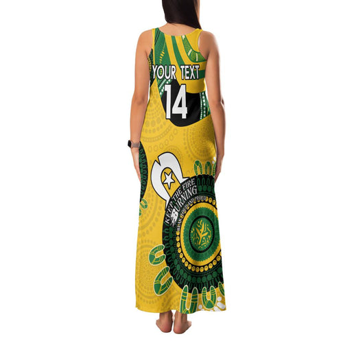Custom Matildas NAIDOC Week Family Matching Tank Maxi Dress and Hawaiian Shirt Australia Kangaroo Keep The Fire Burning - Yellow