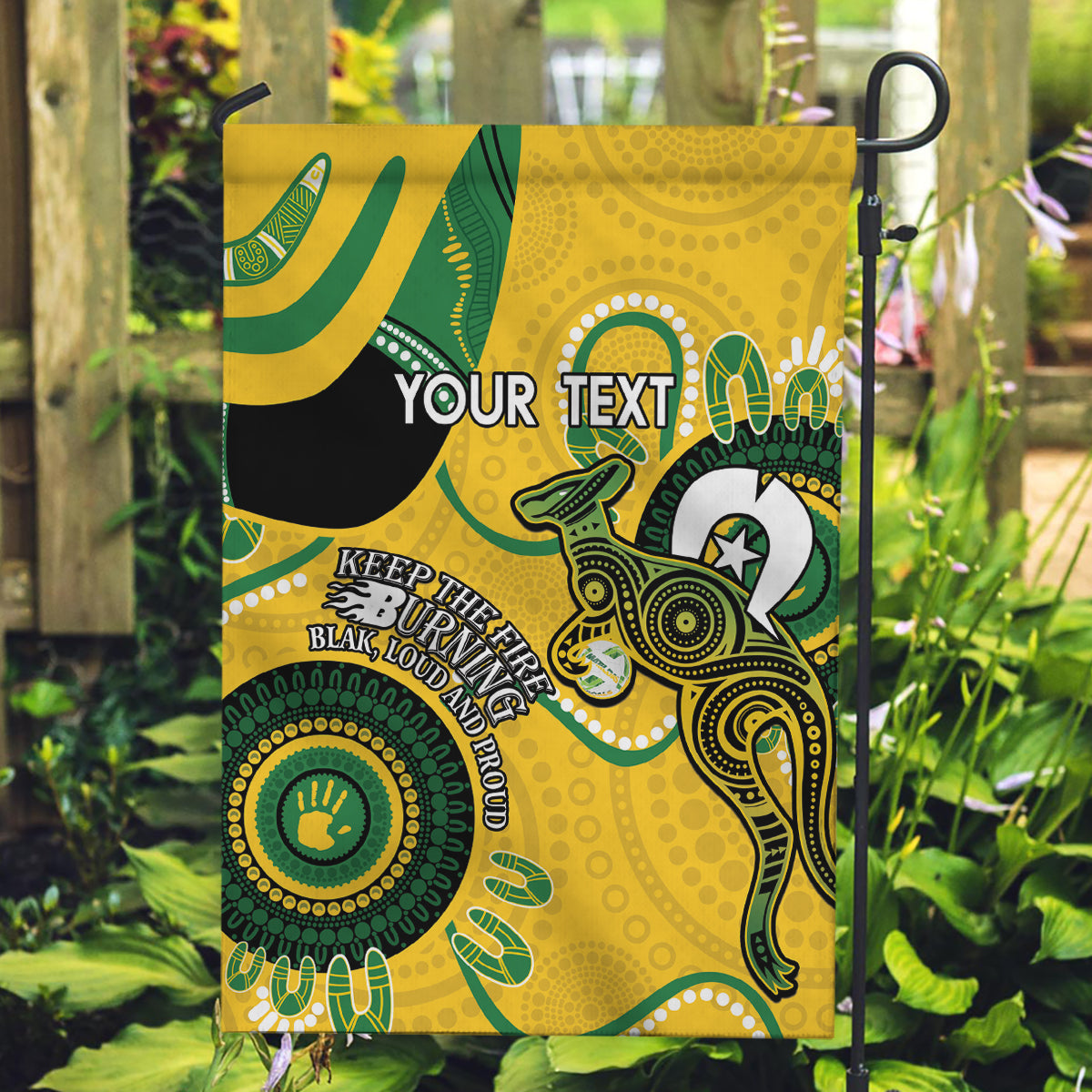 Custom Matildas NAIDOC Week Garden Flag Australia Kangaroo Keep The Fire Burning - Yellow
