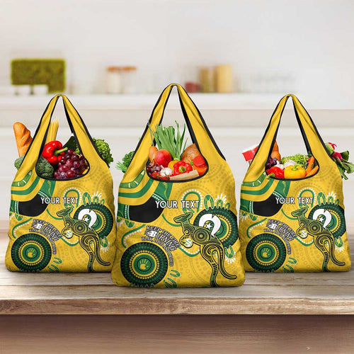Custom Matildas NAIDOC Week Grocery Bag Australia Kangaroo Keep The Fire Burning - Yellow