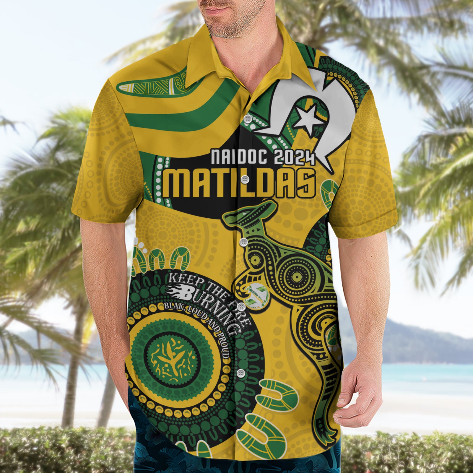 Custom Matildas NAIDOC Week Hawaiian Shirt Australia Kangaroo Keep The Fire Burning - Yellow
