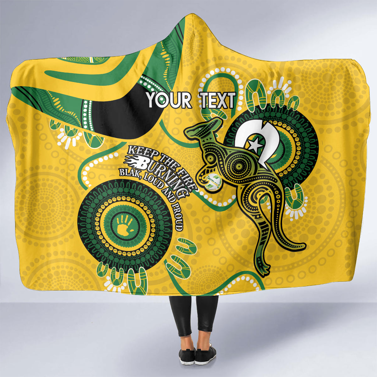 Custom Matildas NAIDOC Week Hooded Blanket Australia Kangaroo Keep The Fire Burning - Yellow