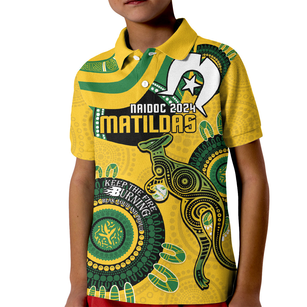 Custom Matildas NAIDOC Week Kid Polo Shirt Australia Kangaroo Keep The Fire Burning - Yellow