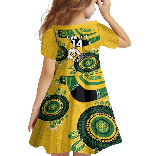 Custom Matildas NAIDOC Week Kid Short Sleeve Dress Australia Kangaroo Keep The Fire Burning - Yellow