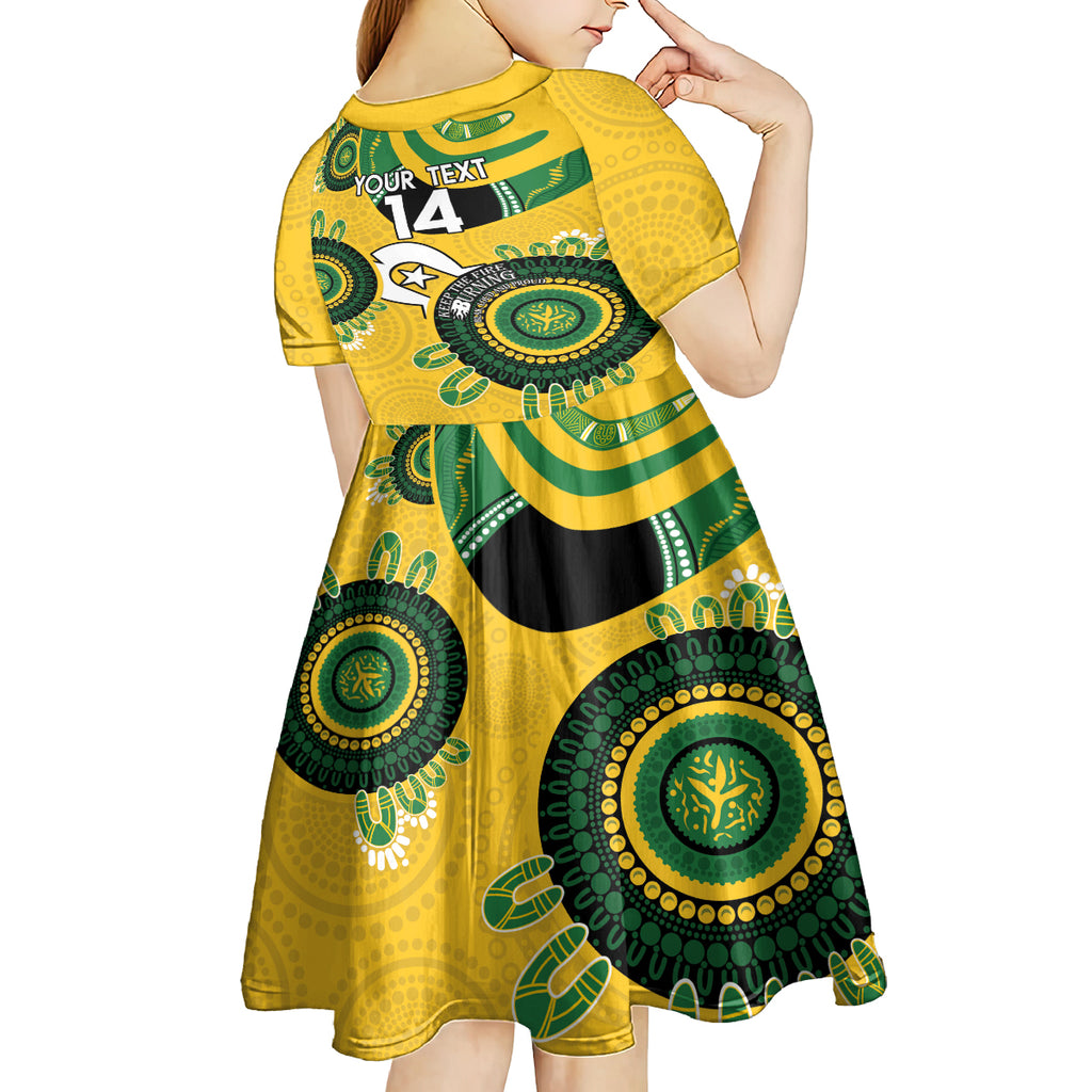 Custom Matildas NAIDOC Week Kid Short Sleeve Dress Australia Kangaroo Keep The Fire Burning - Yellow