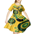 Custom Matildas NAIDOC Week Kid Short Sleeve Dress Australia Kangaroo Keep The Fire Burning - Yellow