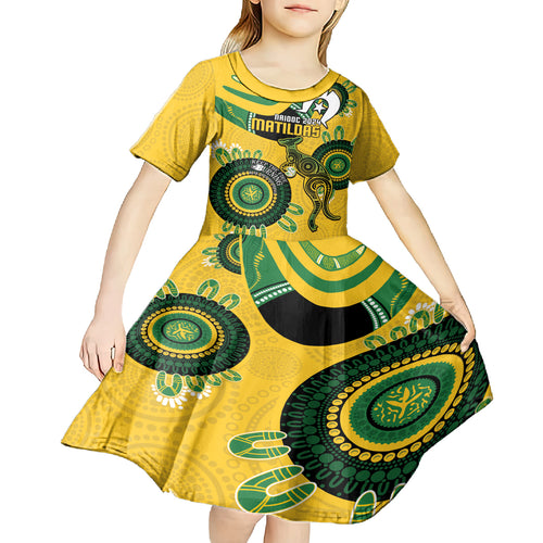 Custom Matildas NAIDOC Week Kid Short Sleeve Dress Australia Kangaroo Keep The Fire Burning - Yellow
