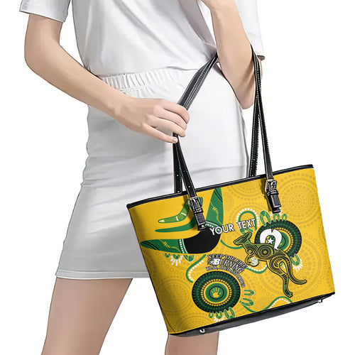 Custom Matildas NAIDOC Week Leather Tote Bag Australia Kangaroo Keep The Fire Burning - Yellow