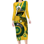 Custom Matildas NAIDOC Week Long Sleeve Bodycon Dress Australia Kangaroo Keep The Fire Burning - Yellow