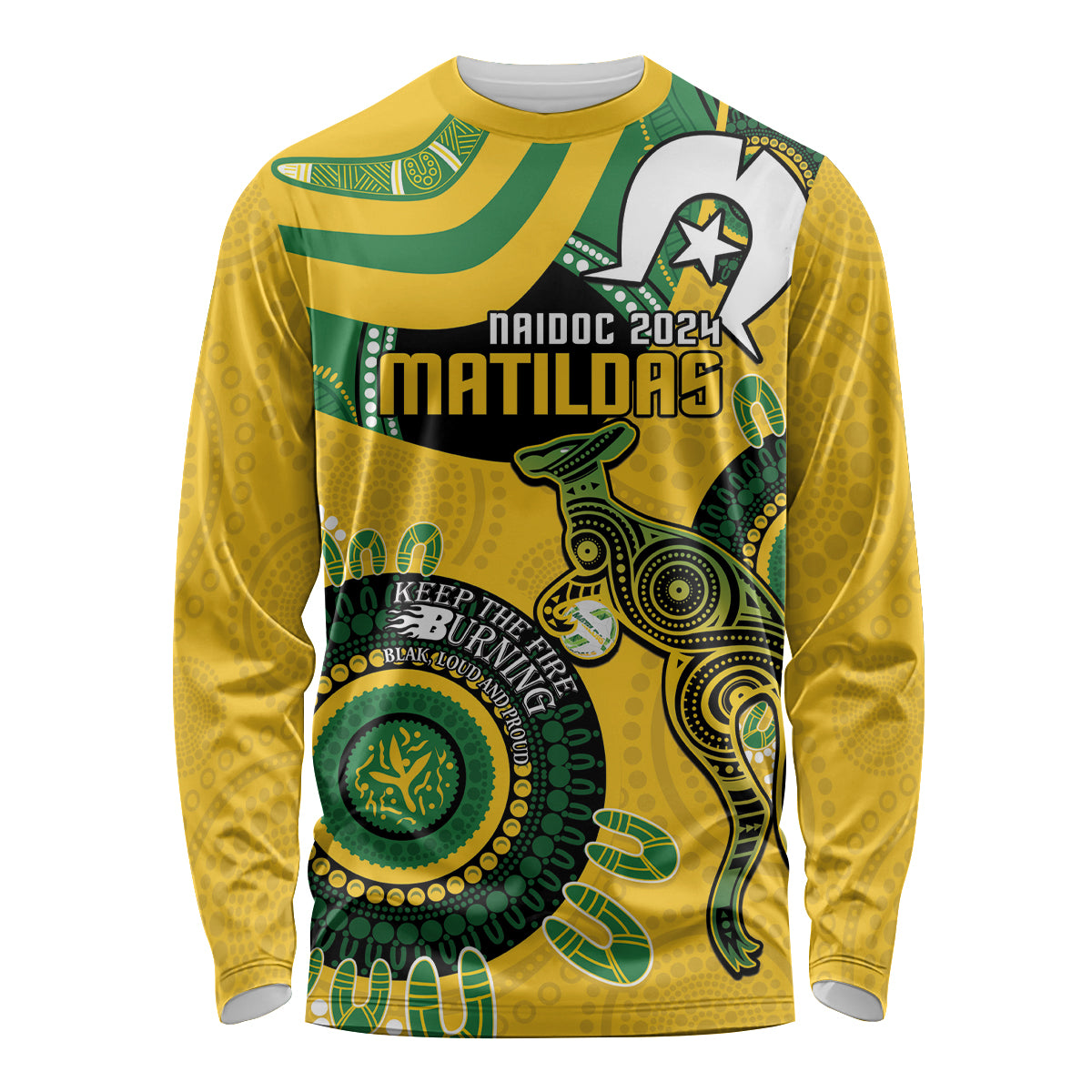 Custom Matildas NAIDOC Week Long Sleeve Shirt Australia Kangaroo Keep The Fire Burning - Yellow