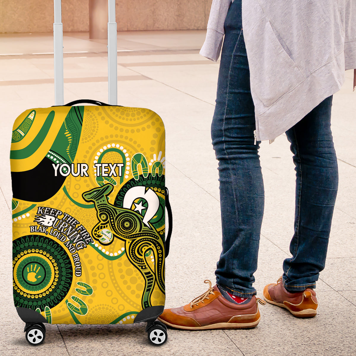 Custom Matildas NAIDOC Week Luggage Cover Australia Kangaroo Keep The Fire Burning - Yellow