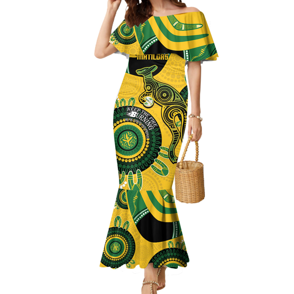 Custom Matildas NAIDOC Week Mermaid Dress Australia Kangaroo Keep The Fire Burning - Yellow