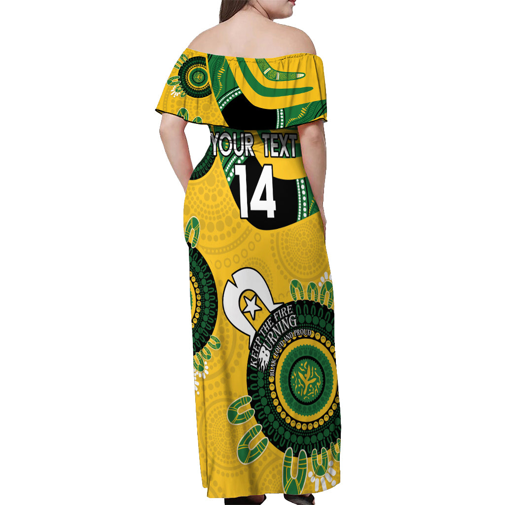 Custom Matildas NAIDOC Week Off Shoulder Maxi Dress Australia Kangaroo Keep The Fire Burning - Yellow