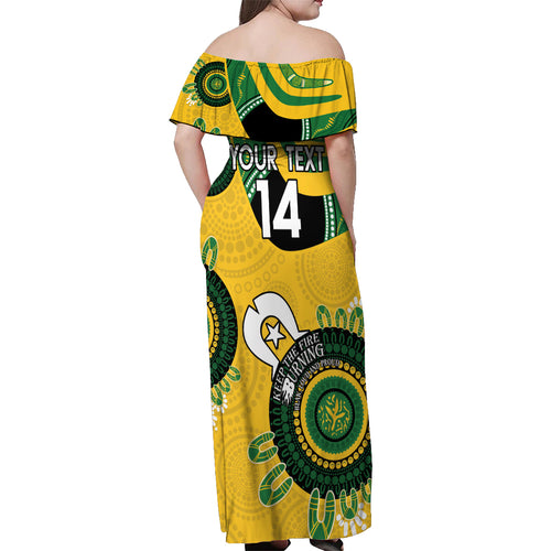 Custom Matildas NAIDOC Week Off Shoulder Maxi Dress Australia Kangaroo Keep The Fire Burning - Yellow