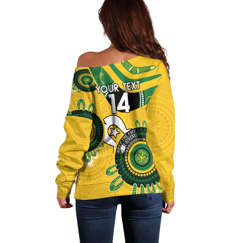 Custom Matildas NAIDOC Week Off Shoulder Sweater Australia Kangaroo Keep The Fire Burning - Yellow