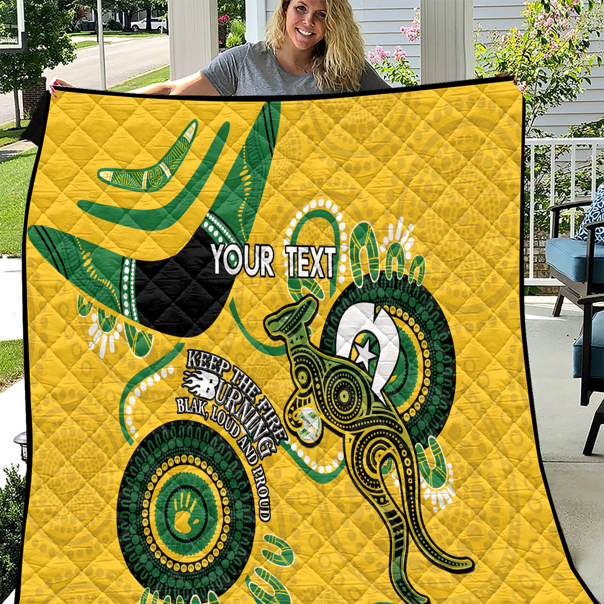 Custom Matildas NAIDOC Week Quilt Australia Kangaroo Keep The Fire Burning - Yellow