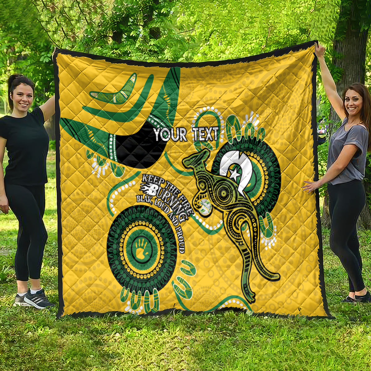 Custom Matildas NAIDOC Week Quilt Australia Kangaroo Keep The Fire Burning - Yellow