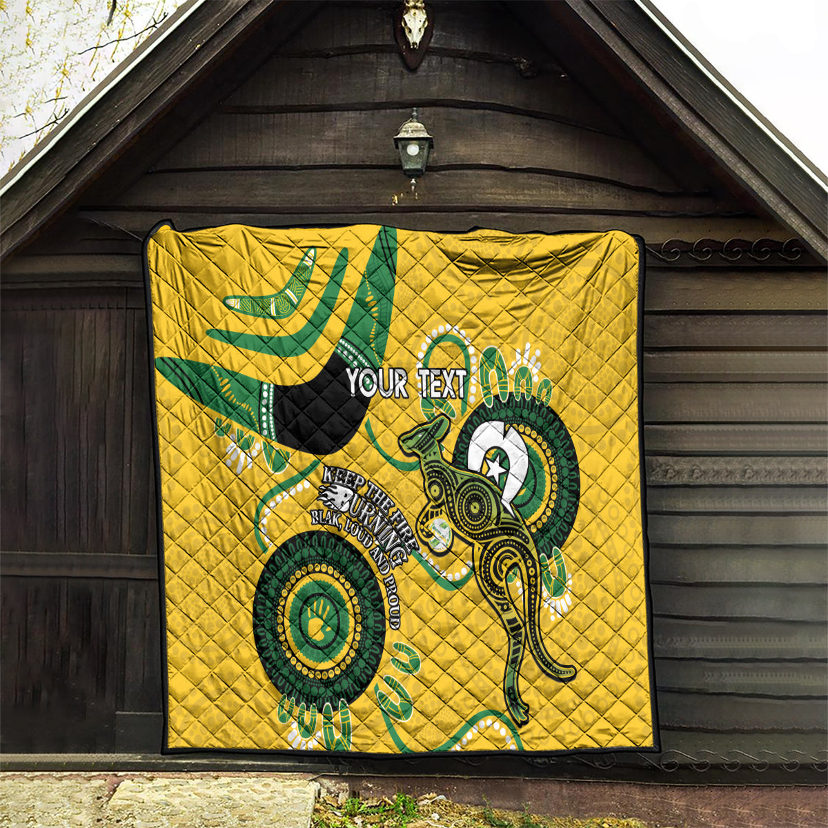 Custom Matildas NAIDOC Week Quilt Australia Kangaroo Keep The Fire Burning - Yellow