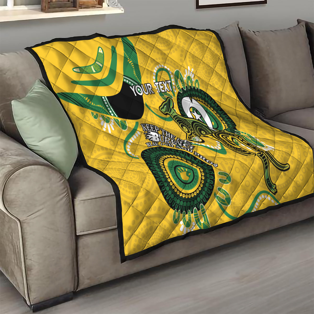 Custom Matildas NAIDOC Week Quilt Australia Kangaroo Keep The Fire Burning - Yellow