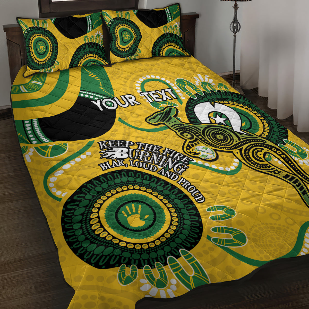 Custom Matildas NAIDOC Week Quilt Bed Set Australia Kangaroo Keep The Fire Burning - Yellow