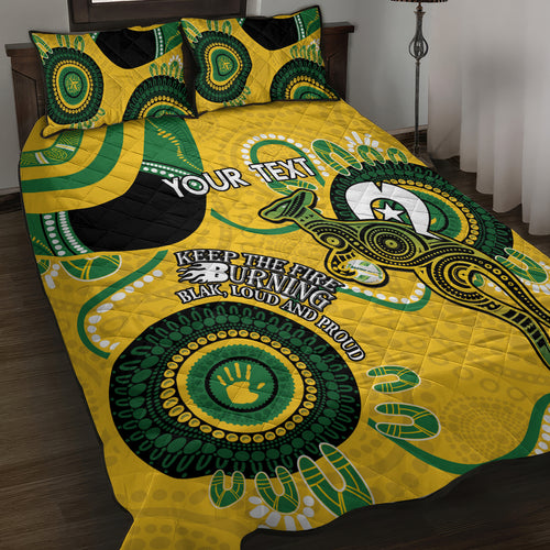 Custom Matildas NAIDOC Week Quilt Bed Set Australia Kangaroo Keep The Fire Burning - Yellow