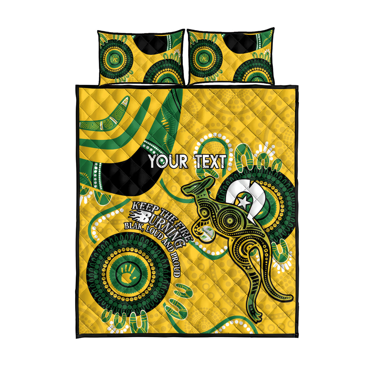 Custom Matildas NAIDOC Week Quilt Bed Set Australia Kangaroo Keep The Fire Burning - Yellow