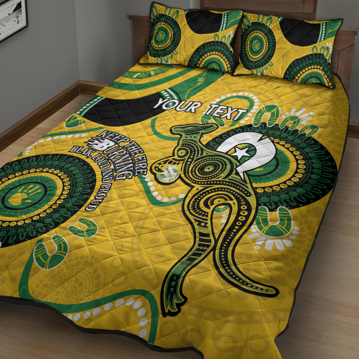 Custom Matildas NAIDOC Week Quilt Bed Set Australia Kangaroo Keep The Fire Burning - Yellow