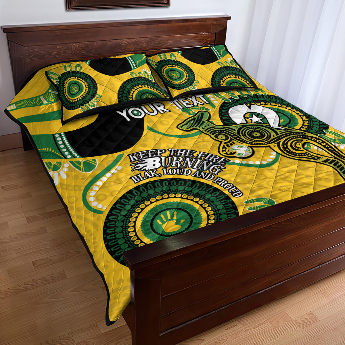 Custom Matildas NAIDOC Week Quilt Bed Set Australia Kangaroo Keep The Fire Burning - Yellow
