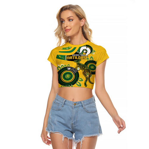 Custom Matildas NAIDOC Week Raglan Cropped T Shirt Australia Kangaroo Keep The Fire Burning - Yellow