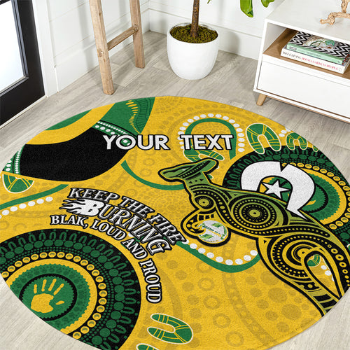 Custom Matildas NAIDOC Week Round Carpet Australia Kangaroo Keep The Fire Burning - Yellow