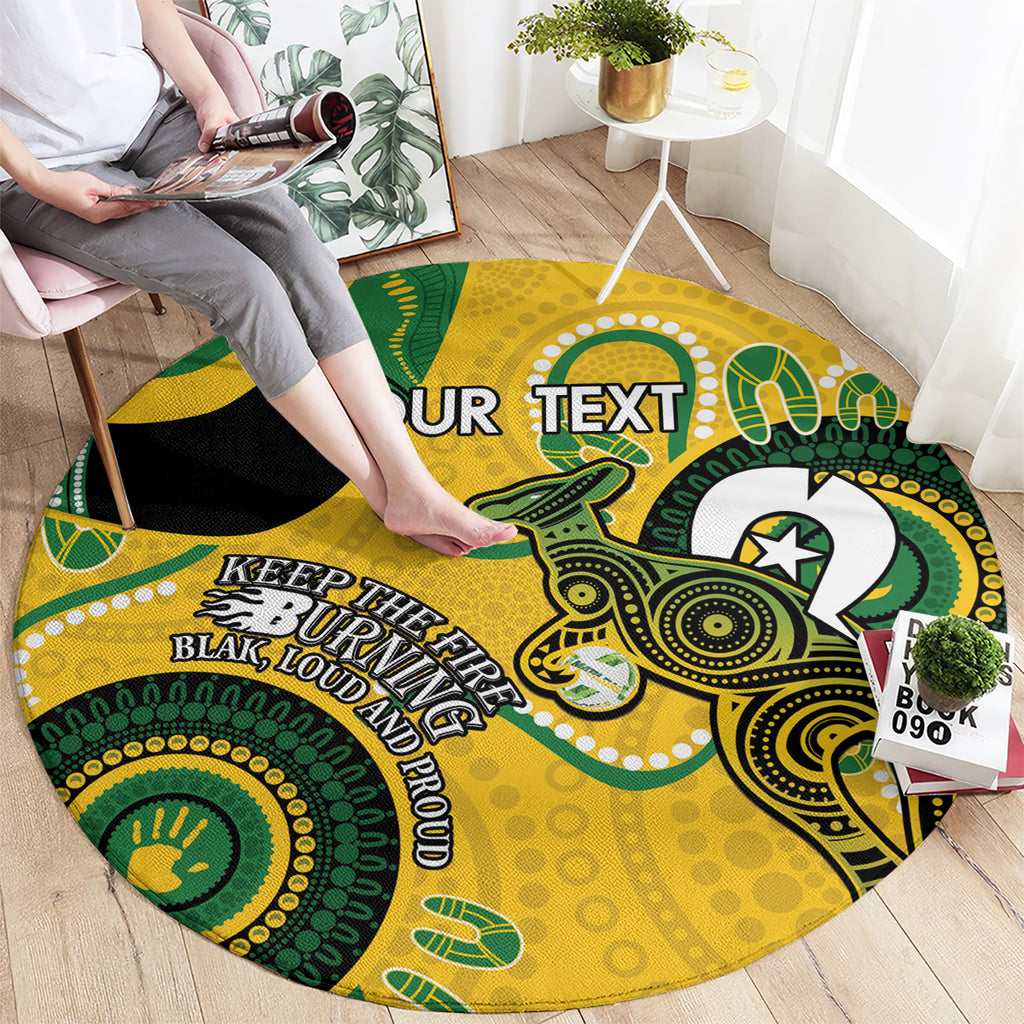 Custom Matildas NAIDOC Week Round Carpet Australia Kangaroo Keep The Fire Burning - Yellow