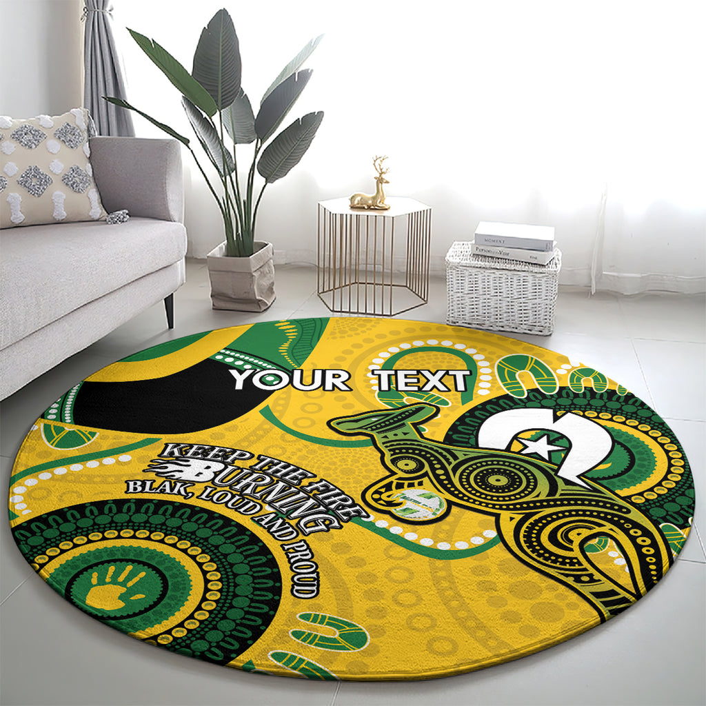 Custom Matildas NAIDOC Week Round Carpet Australia Kangaroo Keep The Fire Burning - Yellow