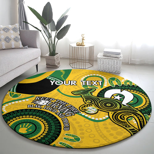 Custom Matildas NAIDOC Week Round Carpet Australia Kangaroo Keep The Fire Burning - Yellow
