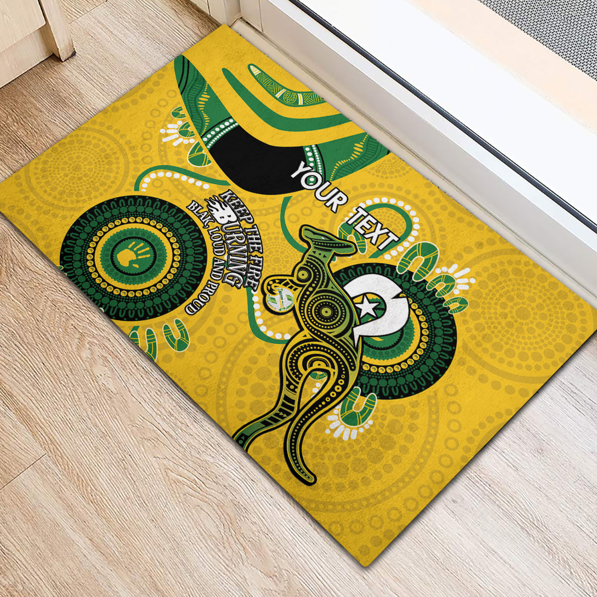 Custom Matildas NAIDOC Week Rubber Doormat Australia Kangaroo Keep The Fire Burning - Yellow