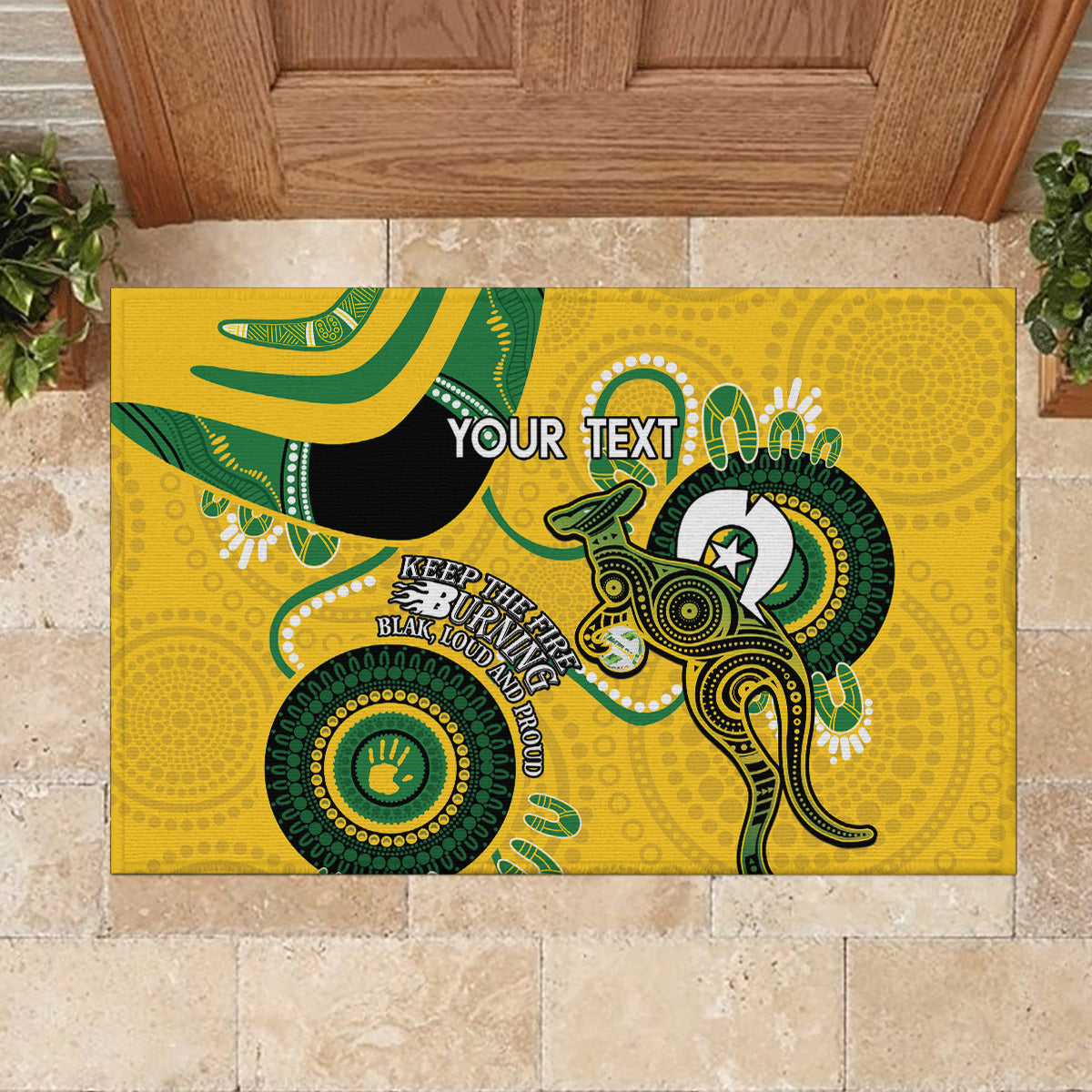 Custom Matildas NAIDOC Week Rubber Doormat Australia Kangaroo Keep The Fire Burning - Yellow