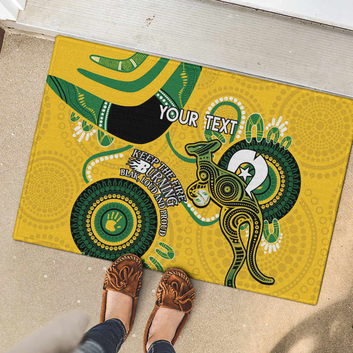 Custom Matildas NAIDOC Week Rubber Doormat Australia Kangaroo Keep The Fire Burning - Yellow